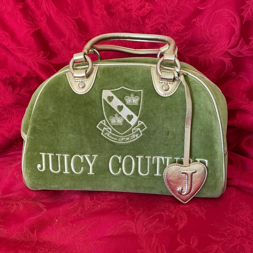 Juicy Couture Velour Bowler Bag with Gold Tone Hardware